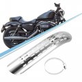 X Autohaux 1 Set Universal Motorcycle Curve Exhaust Heat Shield Pipe Insulation Muffler Guard With 70-100mm Clamps Silver Tone
