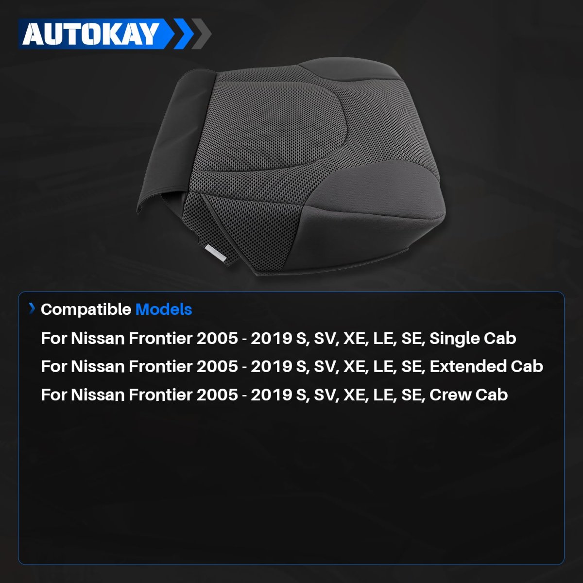 Front Lower Passenger Bottom Cloth Seat Cover For Nissan Frontier 2005-2019 Dark Gray