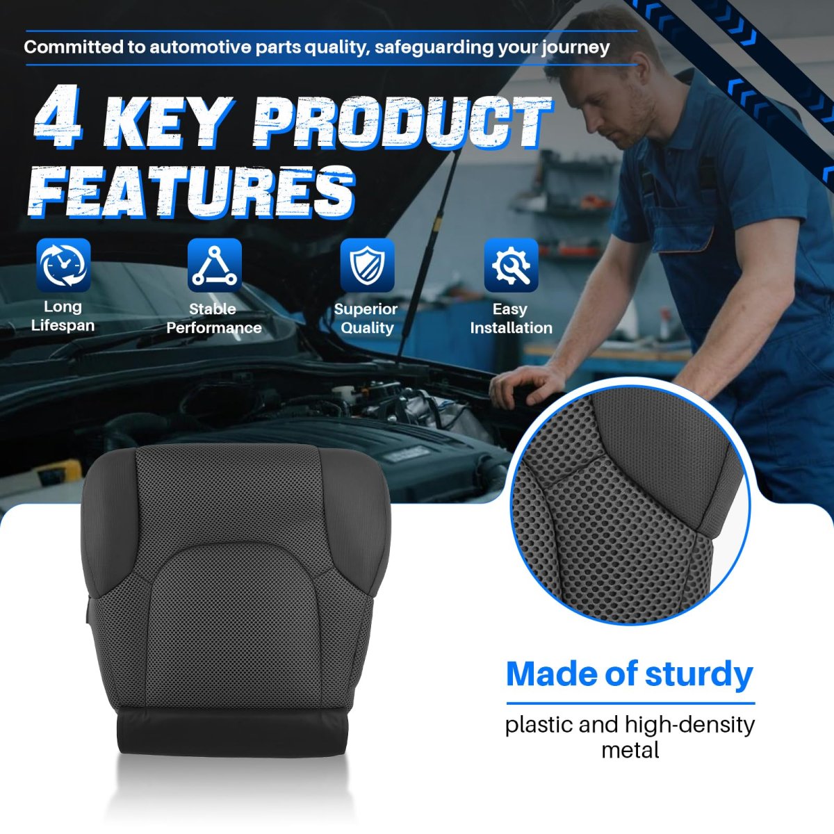 Front Lower Passenger Bottom Cloth Seat Cover For Nissan Frontier 2005-2019 Dark Gray