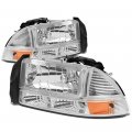 Dna Motoring Hl-oh-dd974p-ch-am Chrome Amber Headlights Replacement For 98-04 Durango Dakota 