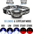 Foxelli Usb Rechargeable Headlamp Flashlight Up To 30 Hours Of Constant Light On A Single Charge Super Bright White Led Red