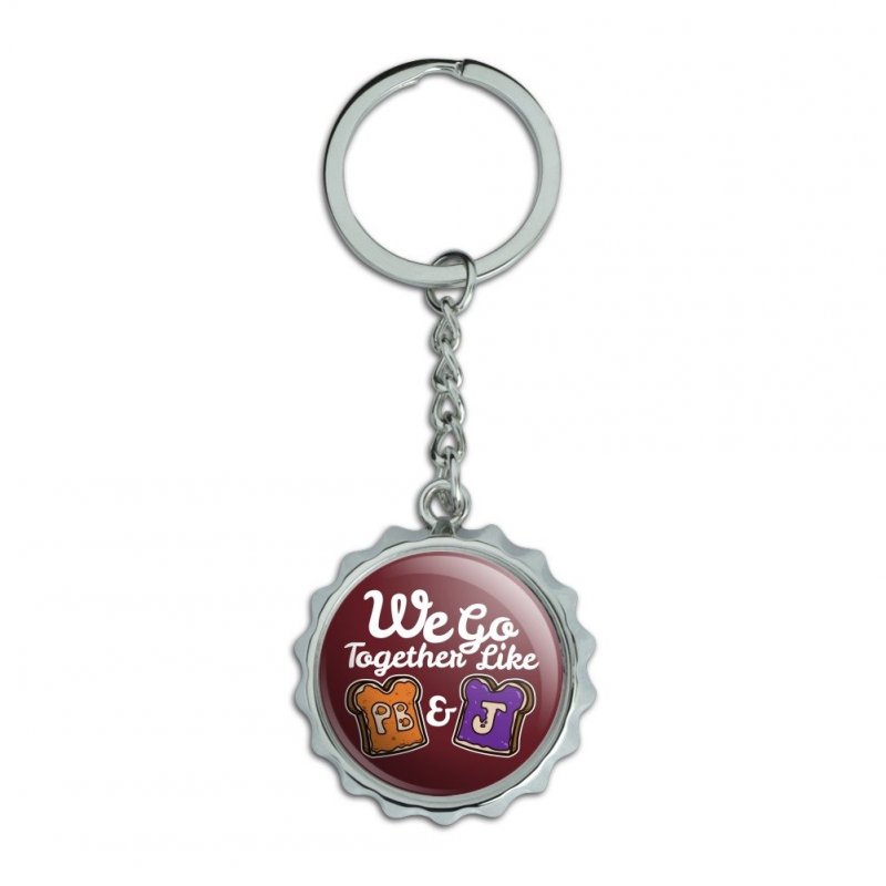Peanut Butter And Jelly Together Pb J Best Friends Keychain Chrome Plated Metal Pop Cap Bottle Opener