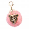 Ugshy 1 Pc Car Key Decorative Pendant Rhinestone Leopard Head Plush Ball Remote Control For Most Models Gold Pink 