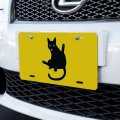 Graphics More Black Cat Lifting Leg And Licking Novelty Metal Vanity Tag License Plate