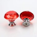 2 Pcs 058 Style Silver-bottom Aluminum Alloy Red 40mm Flat Diamond Crystal Pulls Furniture Hardware Handle Cabinet Kitchen Door 