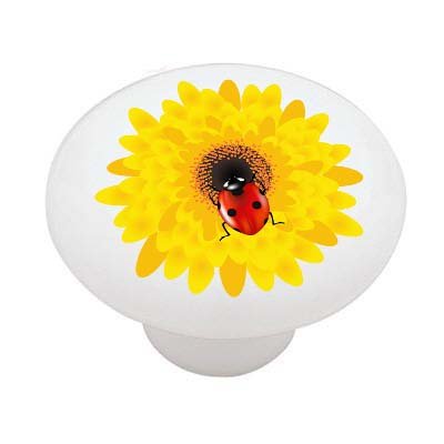 Ladybug On Flower High Gloss Ceramic Drawer Knob