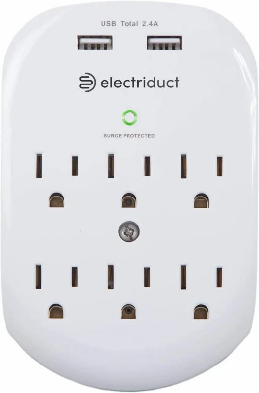 2 4a Wall Power Station With 6 Ac Outlets Usb Ports White
