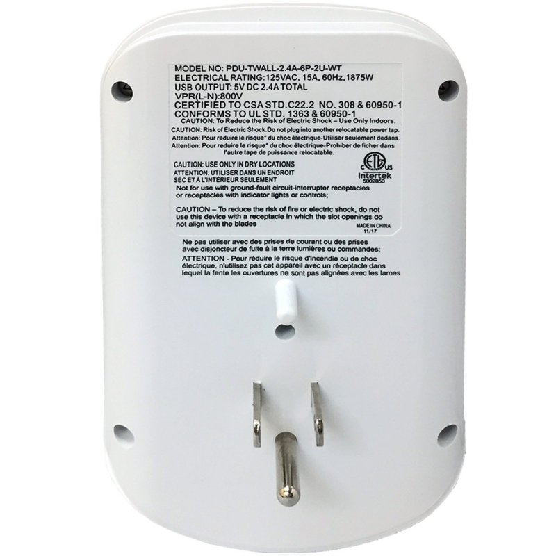 2 4a Wall Power Station With 6 Ac Outlets Usb Ports White