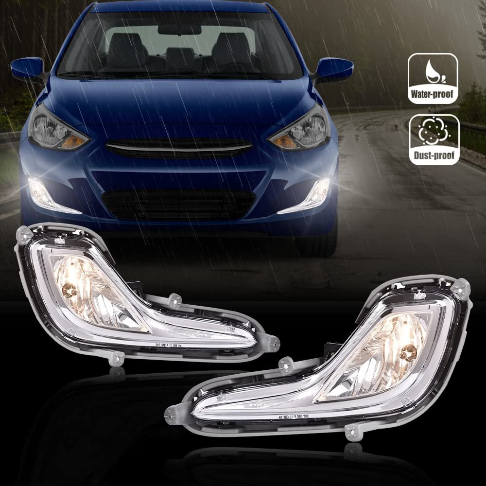 Bumper Fog Light Assembly For Hyundai Accent 2012 2013 2014 2015 2016 2017 Halogen Lens Color Clear 922011r010 922021r000
