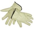 Radnor Medium Tan Pigskin Fleece Lined Cold Weather Gloves With Keystone Thumb Slip On Cuffs Color Coded Hem And Shirred 