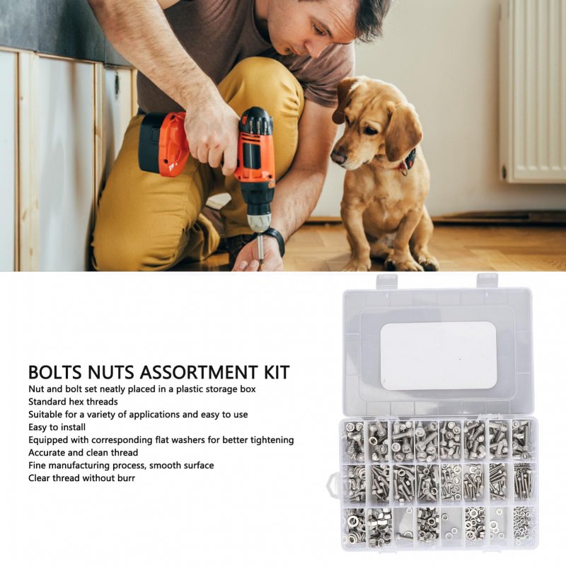520pcs Bolts Nuts Assortment Kit Metric M3 M4 M5 M6 Assorted Hex Head Stainless Steel Screw Flat Washers