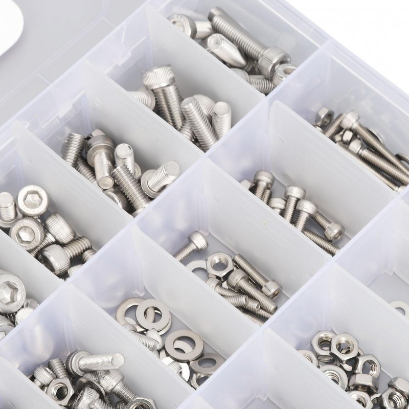 520pcs Bolts Nuts Assortment Kit Metric M3 M4 M5 M6 Assorted Hex Head Stainless Steel Screw Flat Washers
