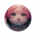 1080 Graphics Cute Pink Cat With Headphones Chunky Collar Key Chain Double Sided Stainless Steel Keychain 