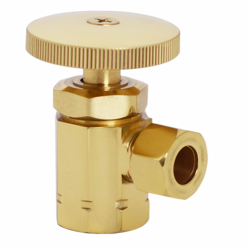 Round Handle Angle Stop Shut Off Valve 1 2 In Ipslet With 3 8 In Compression Outlet Polished Brass D103-03