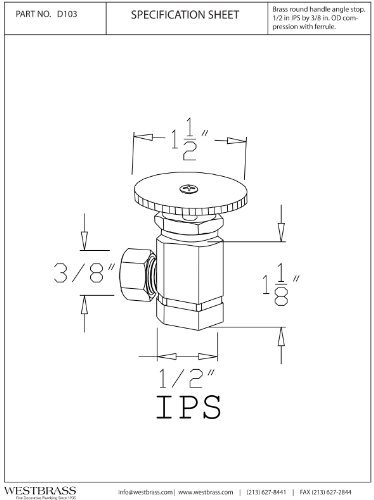 Round Handle Angle Stop Shut Off Valve 1 2 In Ipslet With 3 8 In Compression Outlet Polished Brass D103-03