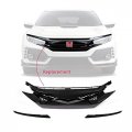 Compatible For Honda Civic Sedan Coupe 2016-2018 Mesh Grille Front Bumper Jdm Battle Style Hood Grills 2 Pcs Eyebrows Glossy