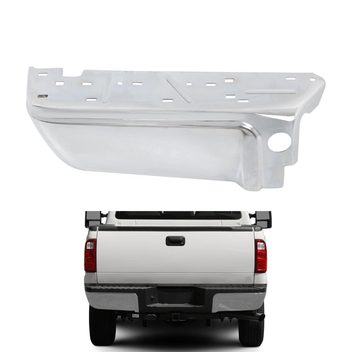 Chrome Rear Left Bumper Ends Replacement For F250 F350 F450 Super Duty 2008-2016 Without Park Assist Sensors Hole Fo1104122