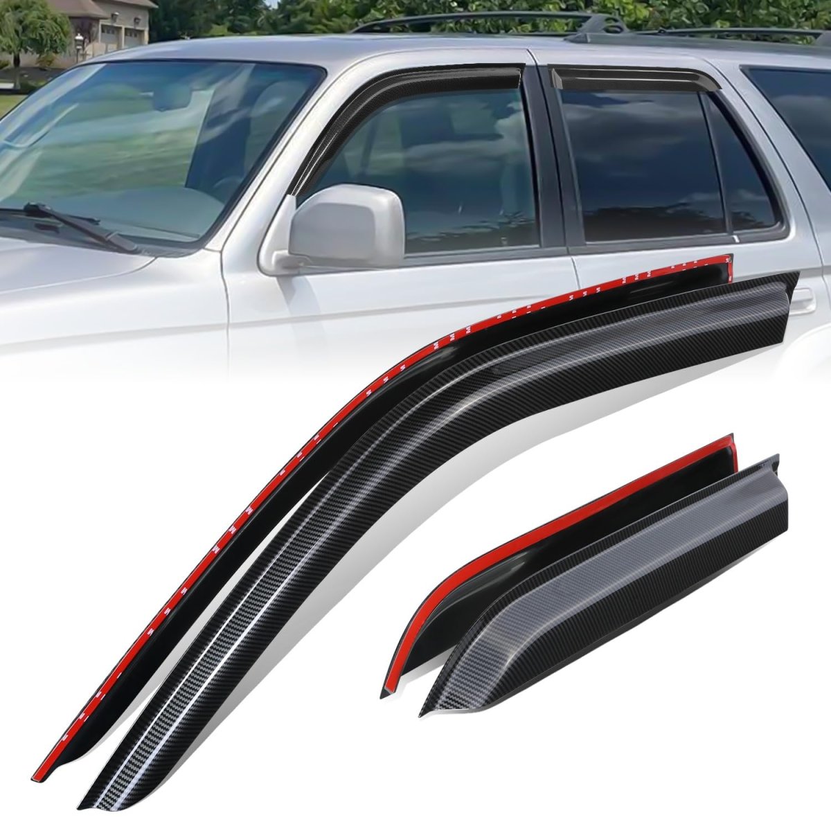 Window Rain Guards For 1996-2002 Toyota 4runner Carbon Fiber Pattern Vent Visors Shade Glossy Black Set Of 4 Tape On Deflectors