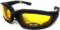 Night Driving Riding Padded Motorcycle Glasses With Yellow Lenses Black Polycarbonate Frame Uv Protection And Adjustable Fit 