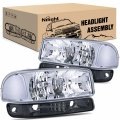 Nilight Headlight Assembly Compatible For 1999 2000 2001 2002 2003 2004 2005 2006 Gmc Sierra Yukon Smoke Bumper Light Chrome 