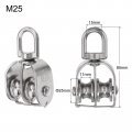 Uxcell M25 Double Pulley Block Stainless Steel Swivel Rigging Lifting Wheel Fixed Crane Hanging Wire Towing Rope Cable Roller