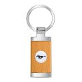 Ford Mustang Roundel Logo In White On Maple Wood Chrome Metal Trim Key Chain 