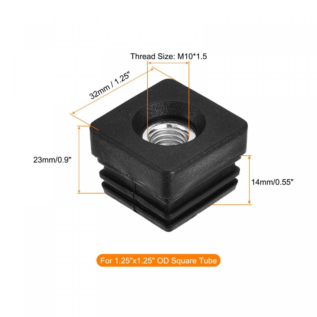 16pcs Plastic Threaded Tube Inserts With M10 Thread For 1 25 X1 Od Square Adjustable Black Plug Caster Insert Chair End Caps