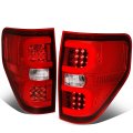 Auto Dynasty Tail Light For 2009-2014 Ford F150 Driver And Passenger Side Dual Red Led C-tube Brake Lamps Replacement Chrome 