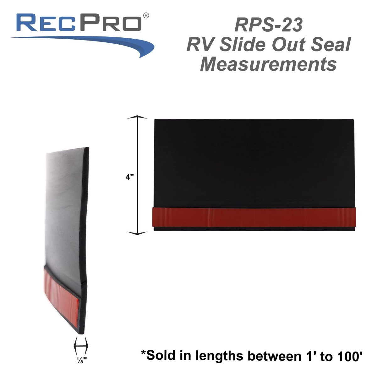 Rv Trailer Slide Out 4 In Wiper Seal With Adhesive Tape 35 Ft Kit Black Rubber Weather Stripping Rps-23