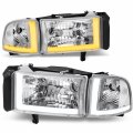Auto Dynasty 4pcs Sequential Dual L-led Drl Switchback Headlights Assembly For Dodge Ram 1500 2500 3500 1994-2002 Driver And 