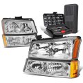 Auto Dynasty Chrome Amber Side Headlight Bumper Lamps Tool Kit For Chevy Avalanche Silverado 03-07 With O Factory Cladding 