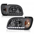 Led Strip Headlight Turn Signal Corner Lamp Assembly For 2001-2004 Toyota Tacoma Metallic Chrome Housing Smoke Lens Black Trim 
