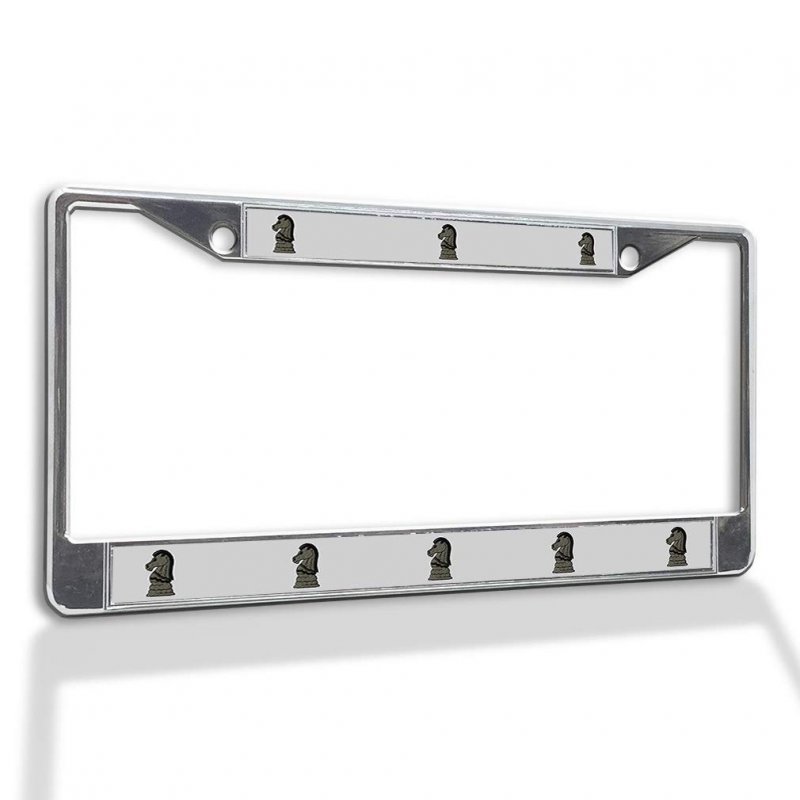 Fastasticdeals Metal Insert License Plate Frame Chess Knight Weatherproof Car Accessories Chrome 2 Holes Solid