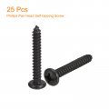 Uxcell 1 4 X 1-3 8 Phillips Pan Head Self-tapping Screw 25pcs 304 Stainless Steel Round Wood Full Thread Black