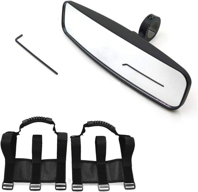 Grab Handle And Rear View High Impact Mirror For Utv Polaris Rzr Xp 1000 900 800 Fits 1 75 In Roll Bars Black Plastic
