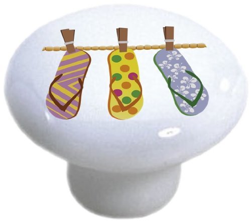 Flip Flops Ceramic Cabinet Drawer Knob Set Of 3 Knobs