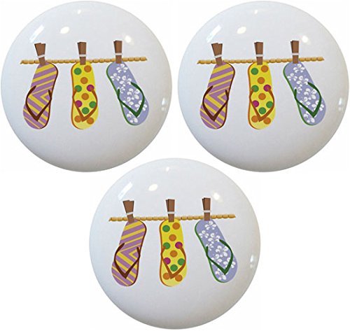 Flip Flops Ceramic Cabinet Drawer Knob Set Of 3 Knobs