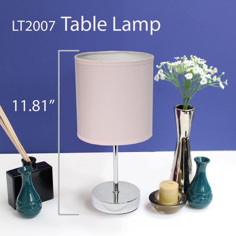 Simple Designs Lt2007-bpk Chrome Mini Basic Table Lamp With Fabric Shade Blush Pink