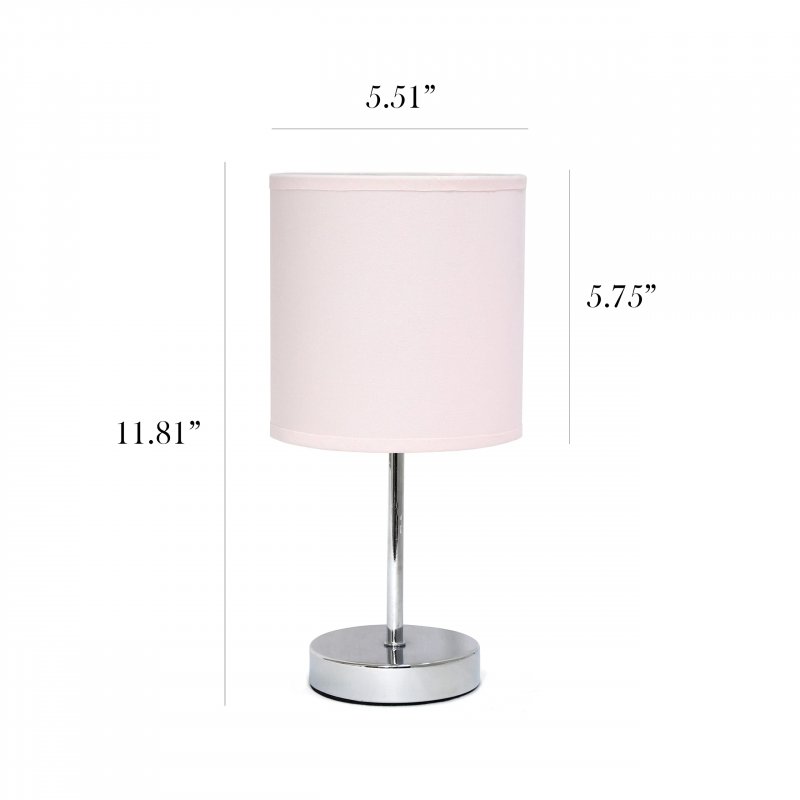 Simple Designs Lt2007-bpk Chrome Mini Basic Table Lamp With Fabric Shade Blush Pink