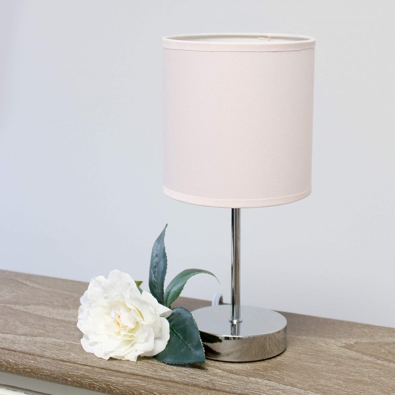 Simple Designs Lt2007-bpk Chrome Mini Basic Table Lamp With Fabric Shade Blush Pink
