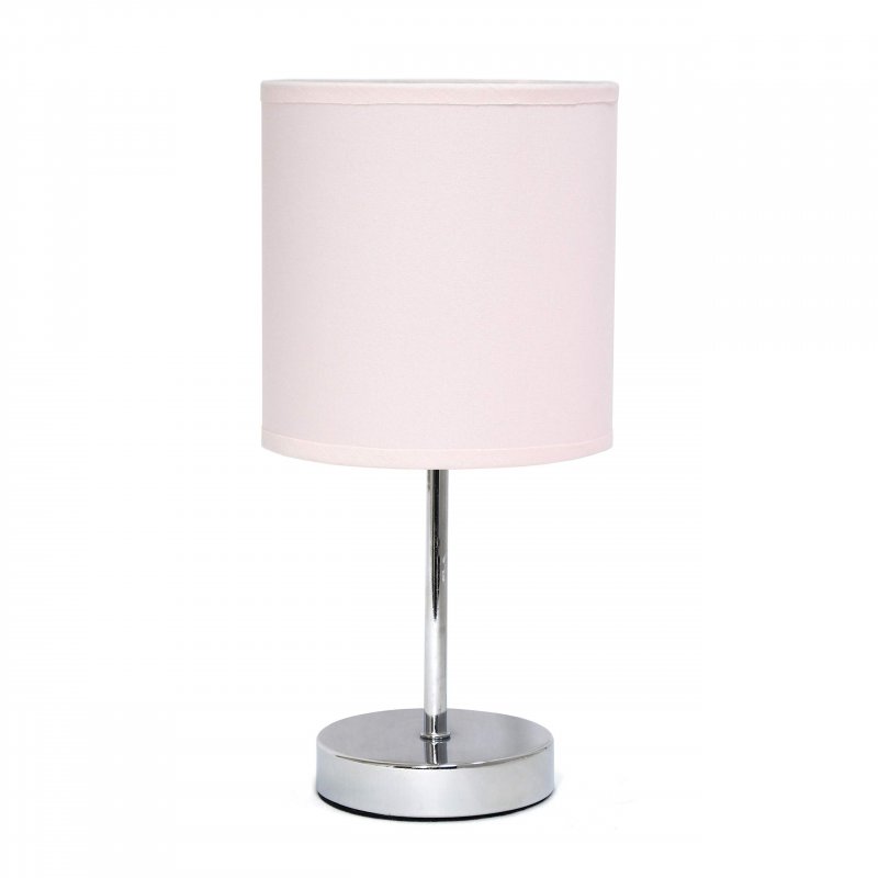 Simple Designs Lt2007-bpk Chrome Mini Basic Table Lamp With Fabric Shade Blush Pink