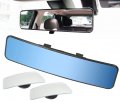 Rear View Mirror Universal Clip Onview Wide Angle Interior Rear Anti Glare Rearview Blue Tint Car Bonus 2 Pcs Long Blind Spot 