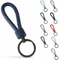 Leather Keyring With Stainless Steel And Gift Box For Men Women Blue Genuine Cowhide Keychain Car Home Model K003 