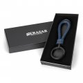 Leather Keyring With Stainless Steel And Gift Box For Men Women Blue Genuine Cowhide Keychain Car Home Model K003