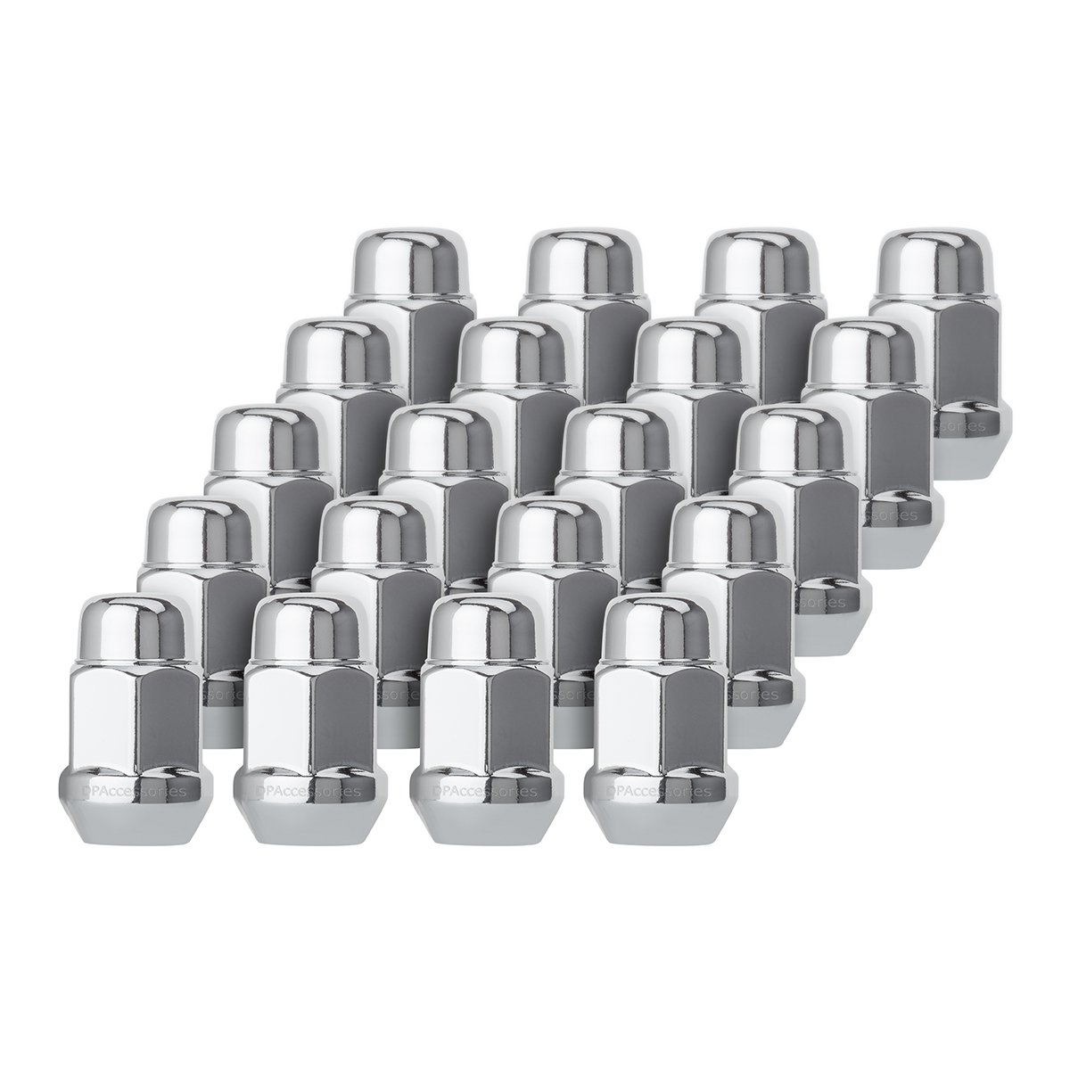 Dpaccessories D3111-ht-2305 20 Chrome 7 16-20 Closed End Bulge Acorn Lug Nuts Cone Seat 3 4 Hex Wheel Nut
