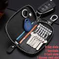 Lanma Car Key Case Holder Leather Chain Bag Remote Fob For Keychain Zipper Black