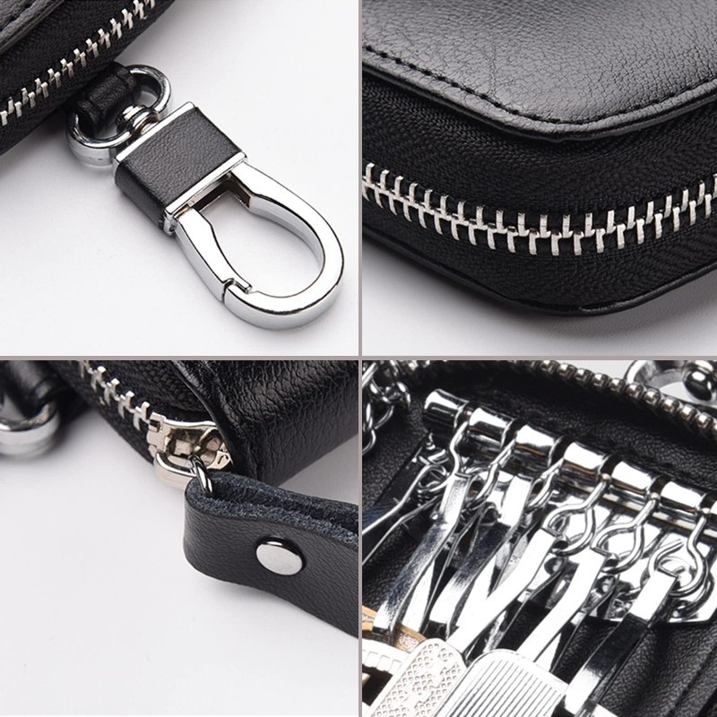 Lanma Car Key Case Holder Leather Chain Bag Remote Fob For Keychain Zipper Black
