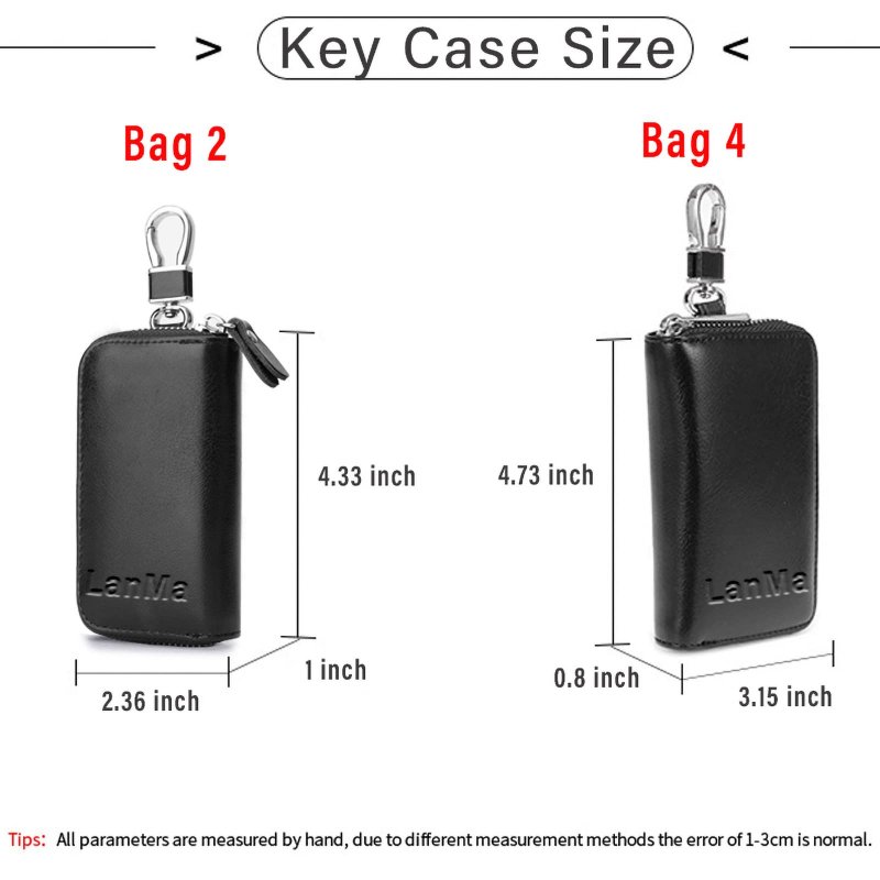 Lanma Car Key Case Holder Leather Chain Bag Remote Fob For Keychain Zipper Black