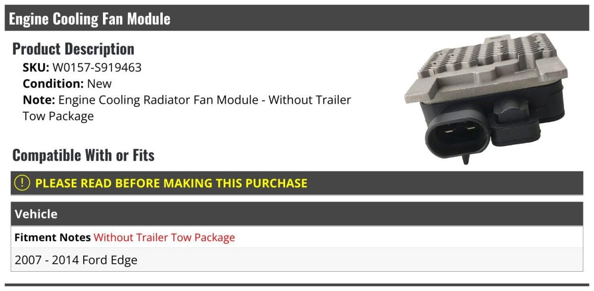 Engine Cooling Radiator Fan Module For 2007-2014 Ford Edge Models Without Trailer Tow Package Only