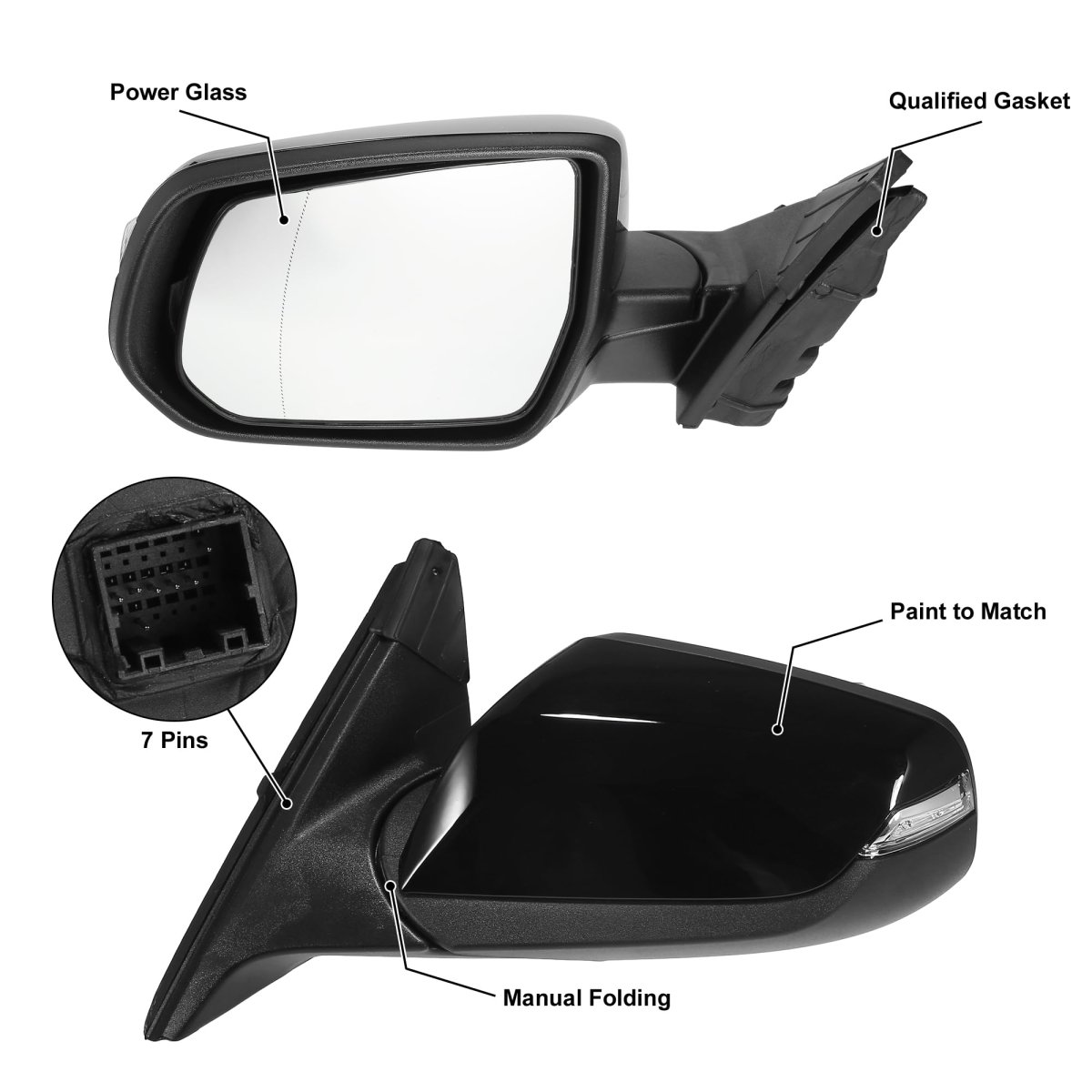 Door Mirror Assembly Left Driver Side For Chevrolet Malibu Hybrid 2016-2018 Power Glass Heated Manual Folding 7 Pins Black